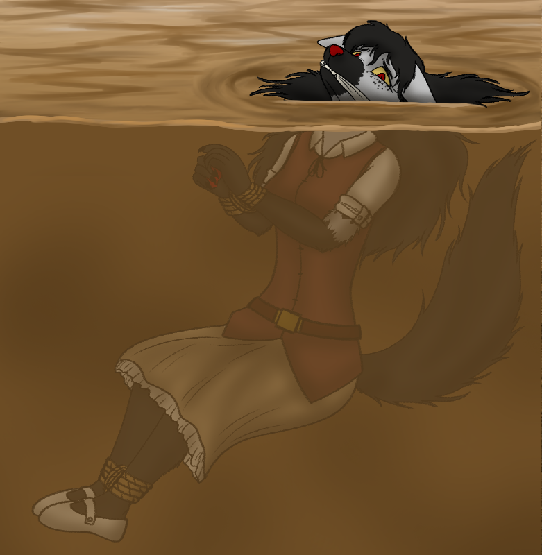 Sinktember 2025 Day 23 - Bound 
#sinktember #Sinktember2025 
Tied up with rope, Anastasia was tossed into a deep mud pit and left to slowly sink below...