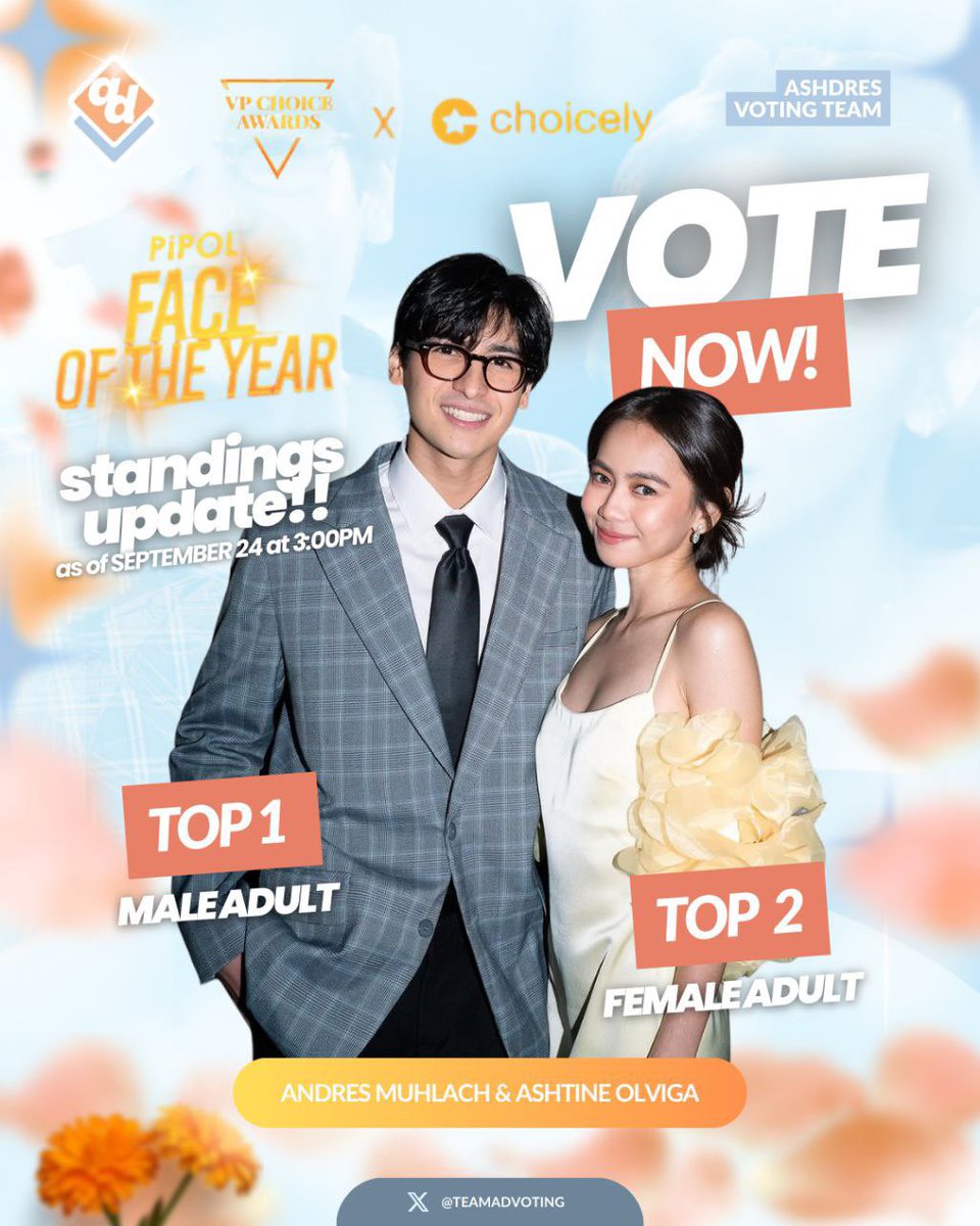 TeamADVoting's tweet photo. 🌞 Rise and shine! 🌞

Good day, everyone! Another day, another chance to vote for Ashtine and Andres for PIPOL Face of the Year Batch 2 ✨💖

Please spare some of your time to cast your votes for AshDres! 🗳️💫

📌 The voting mechanics can be found down below. 👇 https://t.co/kyDAF3DNsh