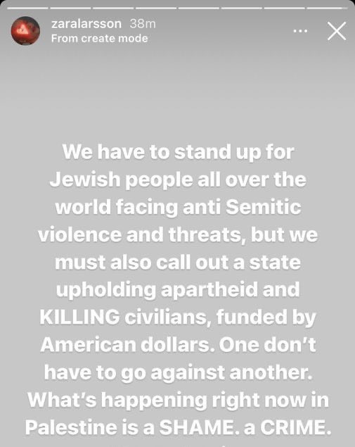 <a href="/onlytheblye/">mar</a> zara also never stopped speaking out against antisemitism while talking about the rights and dignity of palestinians. she is a real one