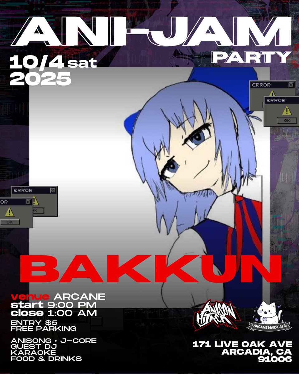 ArcaneMaidCafe's tweet photo. Introducing @master_bacon ! 
One of @AnisonH resident DJ and VJ! The Master Bacon be joining us for Ani-Jam playing UMAzing music, anisong, and more!

⭐October 4th Saturday
⭐Entry $5 at door
⭐Free Parking!

#anikura #anisong https://t.co/FqOe6PVEex