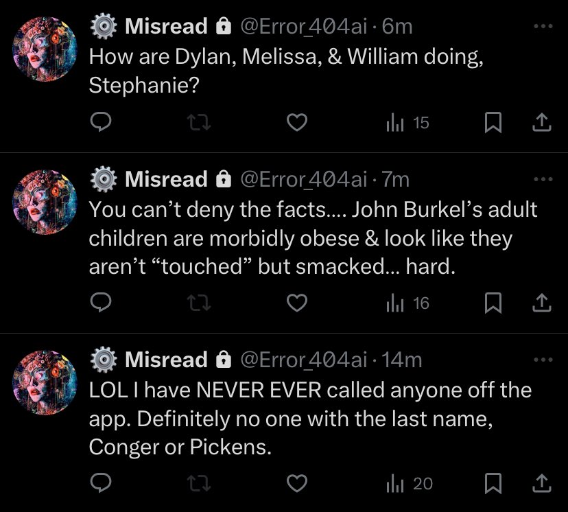 Error_404ai_eio's tweet image. #error_404ai aka ‘Della’ aka Paige Noel O’mara talks a lot of shit behind her locked account. Keep reporting. She’s avoiding ban evasion and has 5 active accounts. That’s against TOS. #peridrama #spacedrama