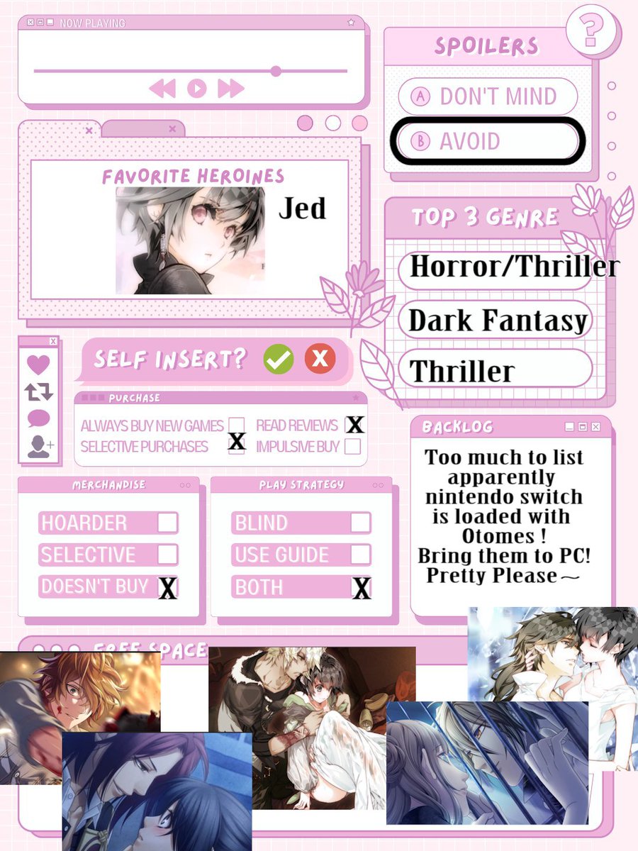BagKarlie's tweet image. Officially saying hello to my fellow otome lovers ☺️ long time player, first time being around otome community. 
My friend shared this with me to fill it and it was a lot of fun~ #otometwtintro