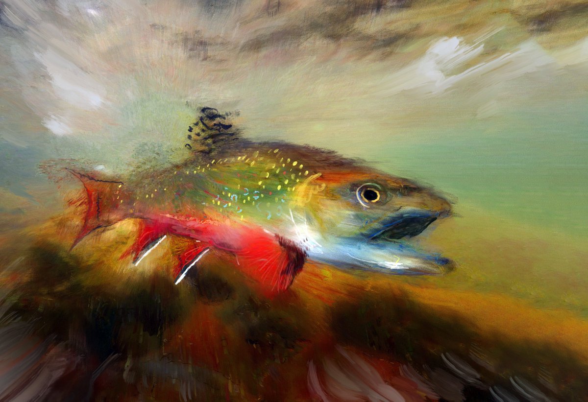 Brook Trout Surge – Mixed Media Fly Fishing Art Print by Jack Tarpon dogfishart.com/products/brook… #OscarJetson #painting #FlyFishingArtwork