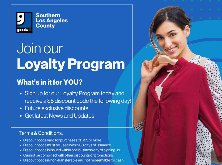 ThinkGoodwill's tweet image. 🎉 Exciting News: Our Loyalty Program Is Live! 🎉

Goodwill SOLAC is thrilled to announce our Loyalty Program is officially here! 💙 Now, by donating at any of our donation centers or shopping in-store, you can sign up to enjoy exclusive perks!

#GoodwillLoyalty #ShopAndSave