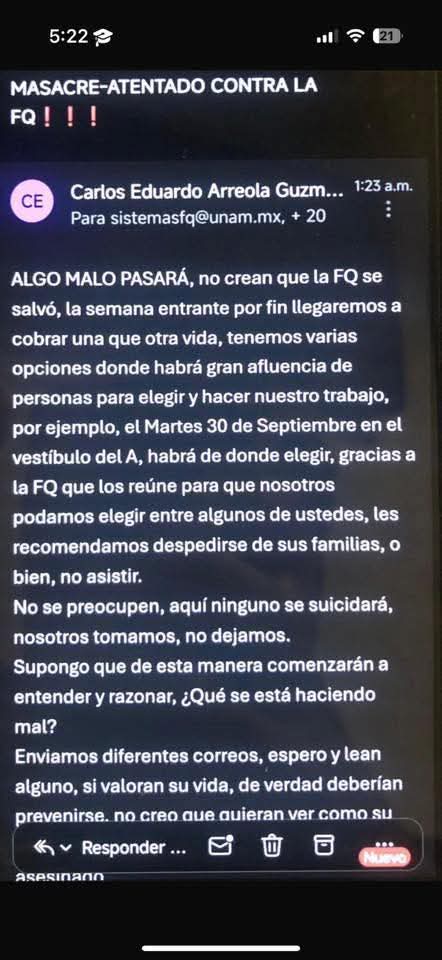 ballardo_ian's tweet image. 🚨 Nuevas amenazas a la #UNAM: las amenazas de grupos incels han crecido a tal grado de que una Facultad se fue a paro. Lo preocupante: Han filtrado la amemaza enviada a correos institucionales. Dicen que no es el unico