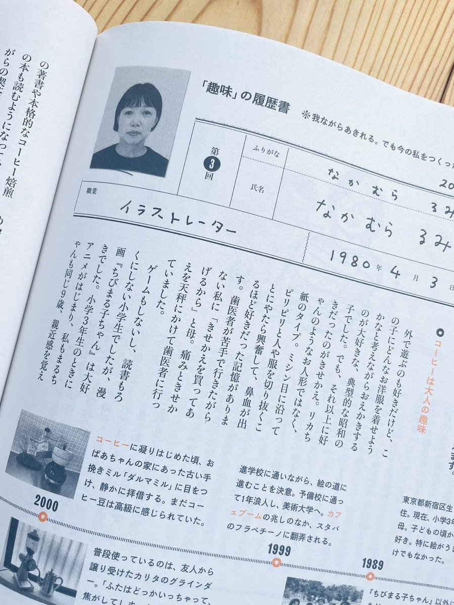 暮しの手帖「趣味」履歴書というページで取材していただきました。大好きなコーヒーの事などしゃべりました。むかーしに、このページの担当の川村さんに手引きミルでコーヒーをご馳走したらしいのです。それを覚えててくれました。色々と続いている大事な事を思い出しました。ありがとうございました！