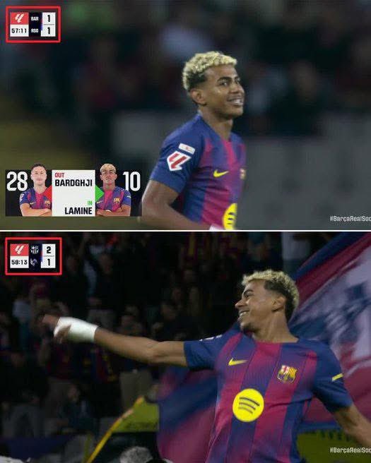 Ingresó al 57:11 cuando el partido estaba empatado y solo tuvieron que pasar 1 minuto y 2 segundos para que ya lo ganara el Barcelona con una asistencia suya. Es un jugador especial y lo sabe. El HEREDERO sigue dejando claro que es el mejor del mundo. LAMINE YAMAL.