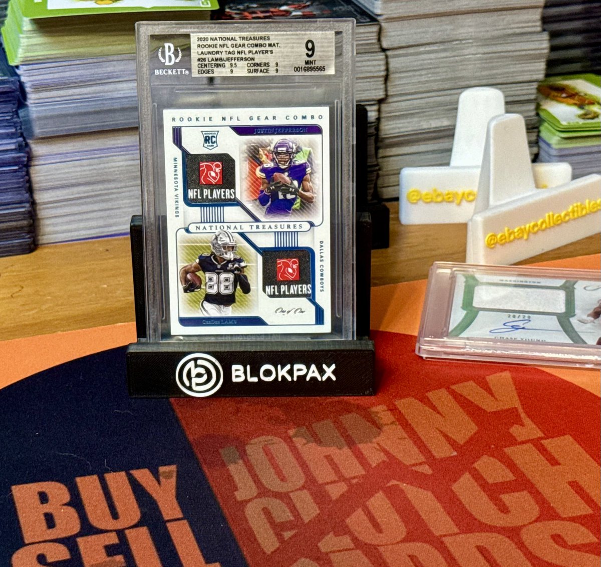 🚨 1/1 Rookie Dual 🚨
2020 National Treasures Justin Jefferson + CeeDee Lamb NFLPA Laundry Tag 🧼🔥
Graded BGS 9 Mint.

Jefferson + Lamb = two of the league’s elite WRs. Only ONE exists.
💵 $3,500 OBO
📩 DM to grab it before it’s gone.
#DallasCowboys #Vikings #NFLCollectors #1of1