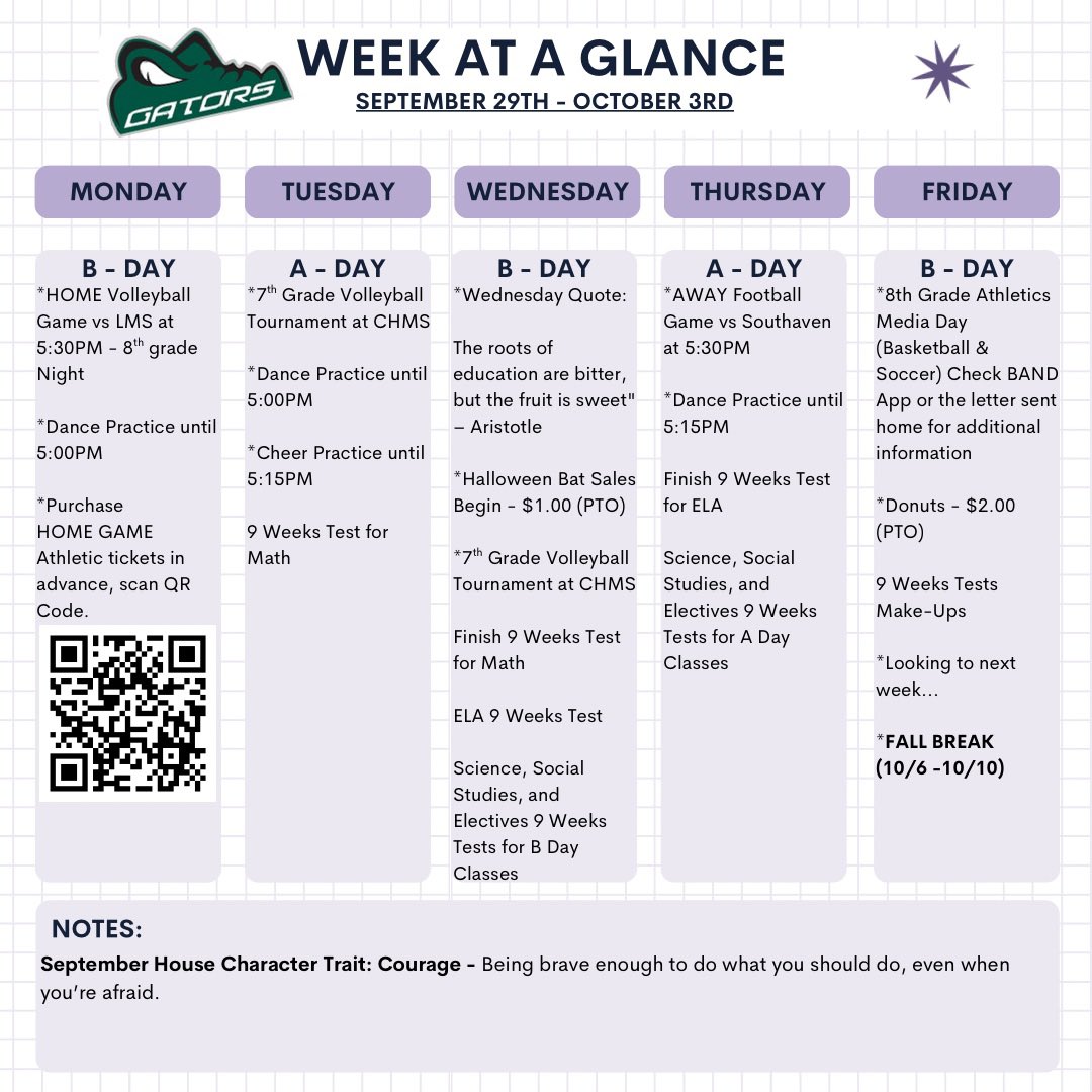 Happy Sunday!

Here’s what’s happening at LCMS this week! (September 29th - October 3rd). 

#OneGatorNation #TheSwamp #LCMS #TeamDCS