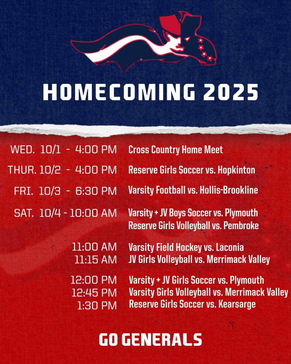 🎉 Homecoming Week 2025 is HERE, Generals! 🎉

It’s time to let that John Stark pride shine all week long! 💙🤍