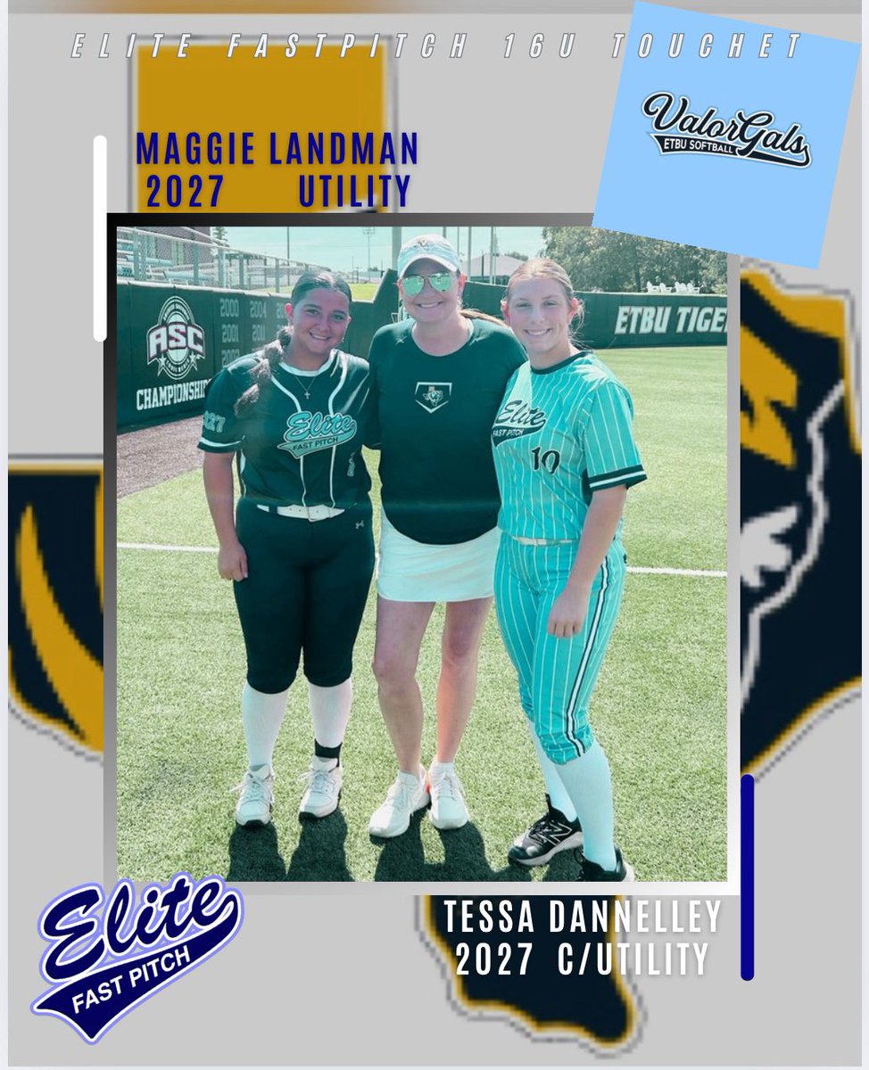 Two of our Elite girls went ⛺️ at <a href="/ETBU_Softball/">ETBU Softball</a> today! They had a wonderful time and received amazing feedback from coaches! Keep grinding girls!💪🏼 #BeElite #ValorGals #GoTigers <a href="/JanaeShirley/">Janae Shirley</a> <a href="/MarandaShain/">Maranda Westbrook</a> 
<a href="/TessaDannelley/">Tessa Dannelley</a> <a href="/MaggieLandman15/">Maggie Landman</a>