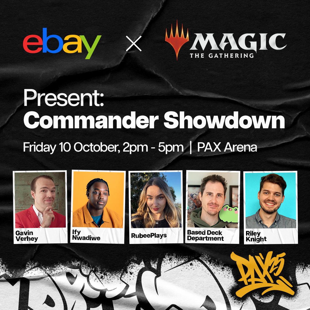 eBay and Magic: The Gathering present: Commander Showdown - Talent announcement!!
Join <a href="/GavinVerhey/">Gavin Verhey</a>, <a href="/IfyNwadiwe/">IFY | Away from Xitter</a>, <a href="/RubeePlays/">Rubee</a> and <a href="/BasedDeckDept/">Based Deck Department</a> for an unforgettable <a href="/wizards_magic/">Magic: The Gathering</a> Commander showdown hosted by <a href="/RLYKNGHT/">Riley Knight</a>!
Pick a team, cheer on your favourites, influence the game