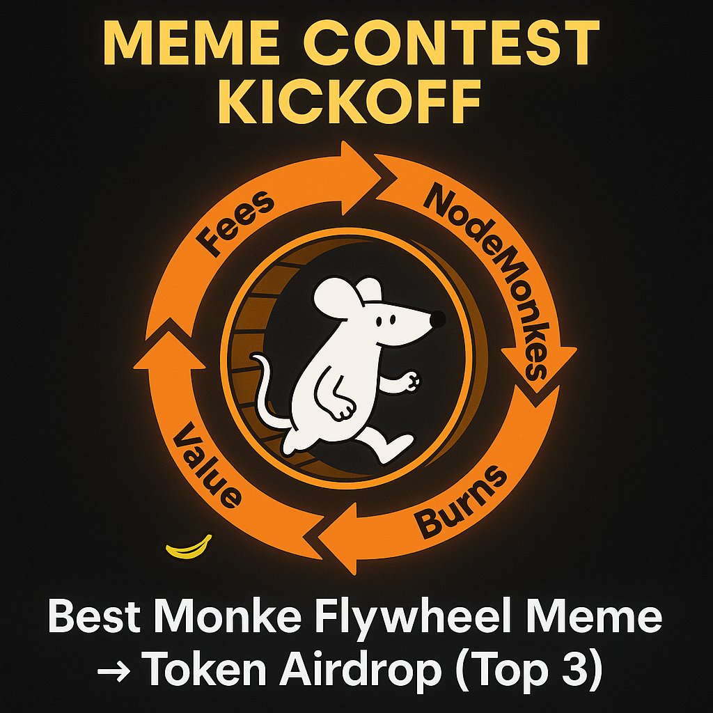 🚨 Meme Contest Kickoff 🚨
Best Monke Flywheel Meme → Token Airdrop (Top 3) 

🎉 How to Enter:
1️⃣ Follow <a href="/ndestrategy/">NodeStrategy</a> 
2️⃣ Like ❤️ + Retweet 🔁 this post
3️⃣ Drop your RadFi wallet in the replies

 Bonus Entry!
4️⃣ Quote Retweet with your best Flywheel Monke meme 

🏆 Prizes: