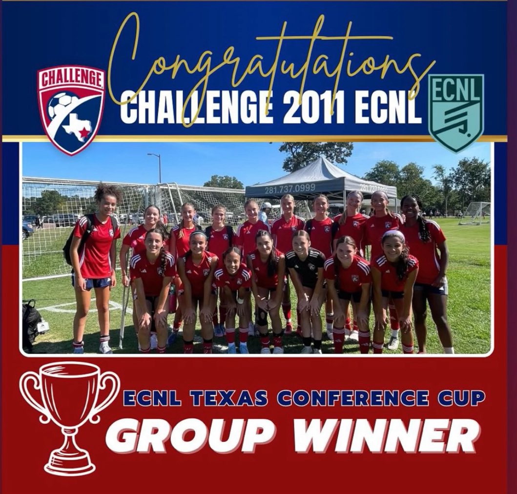 Congratulations to the first #CSCECNL team to win their #CONFERENCECUP group, <a href="/Challenge11ECNL/">ChallengeSC2011ECNL</a>! The girls finished with a perfect 3 win record with no goals conceded! Good luck in the finals in November, ladies! #challengefamily