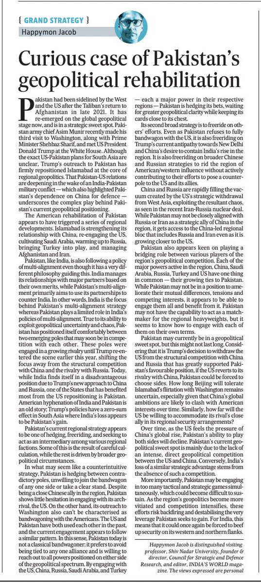 HappymonJacob's tweet image. In my column in Hindustan Times , I write that &quot;American hyphenation of India and Pakistan is old story; Trump’s policies have a zero-sum effect in South Asia where India’s loss appears to be Pakistan’s gain.&quot;