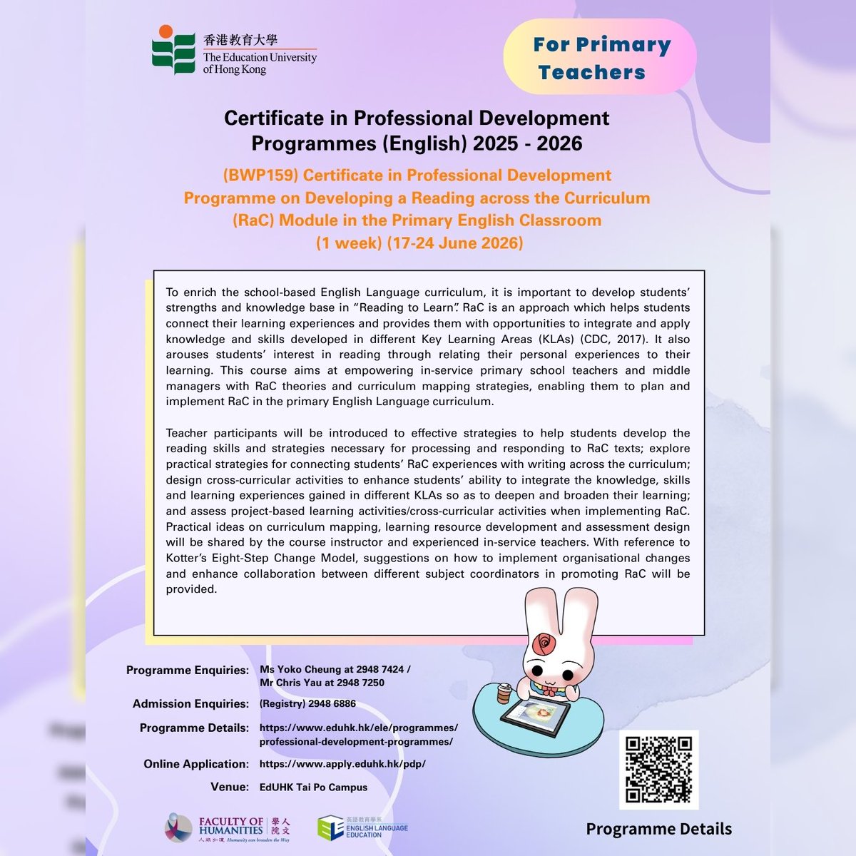 Eduhk_ELE's tweet image. 𝐏𝐃𝐏𝐬 𝐟𝐨𝐫 𝐇𝐨𝐧𝐠 𝐊𝐨𝐧𝐠 𝐈𝐧-𝐬𝐞𝐫𝐯𝐢𝐜𝐞 𝐓𝐞𝐚𝐜𝐡𝐞𝐫𝐬 (𝟐𝟎𝟐𝟓/𝟐𝟔) 𝐛𝐲 𝐄𝐝𝐔𝐇𝐊

📷 For full details and application:
eduhk.hk/.../profession…

#EdUHK #ProfessionalDevelopmentProgrammes #PDP #ContinuingProfessionalDevelopment #CPD #EnglishLanguageTeaching