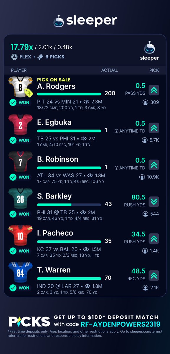 CASH MONEY!!! 💵
#SleeperPicks