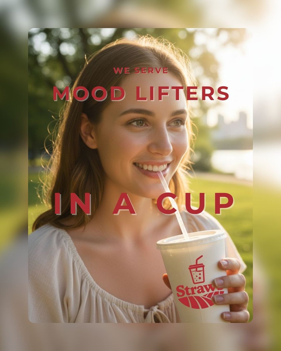 TaskBullet's tweet image. We don’t serve just drinks—we serve mood lifters in a cup. What flavor turns your whole day around?

#Strawssoda #MoodInACup #HappinessOnIce #FeelGoodFlavors #SippinThatMood