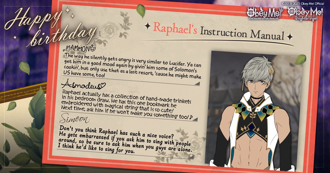ObeyMeOfficial1's tweet image. Great news, denizens! It appears that everyone has made an instruction manual for Raphael 💘 Be sure to study it thoroughly so you, too, can be a master at handling him! ✨

#ObeyMeBD
#HappyBirthdayRaphael