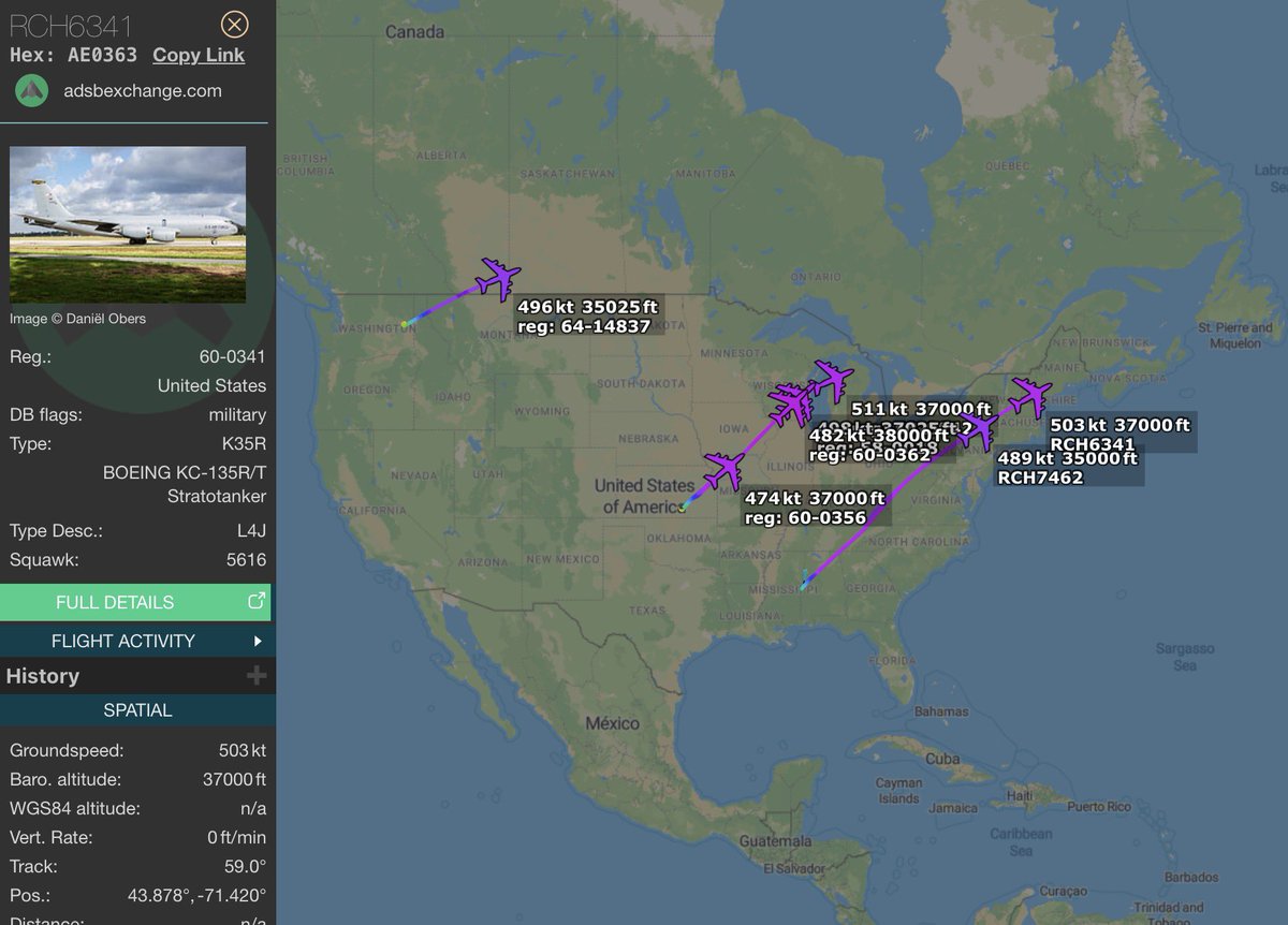 Thenewarea51 (@thenewarea51) on Twitter photo Mass Tanker launch taking place this evening. The most interesting thing to note is a 4 digit REACH code ie. RCH6341
Also there are tankers you can’t see on ADSB flying.
Tracking via <a href="/ADSBex/">ADSBexchange</a> Mass Tanker launch taking place this evening. The most interesting thing to note is a 4 digit REACH code ie. RCH6341
Also there are tankers you can’t see on ADSB flying.
Tracking via <a href="/ADSBex/">ADSBexchange</a>