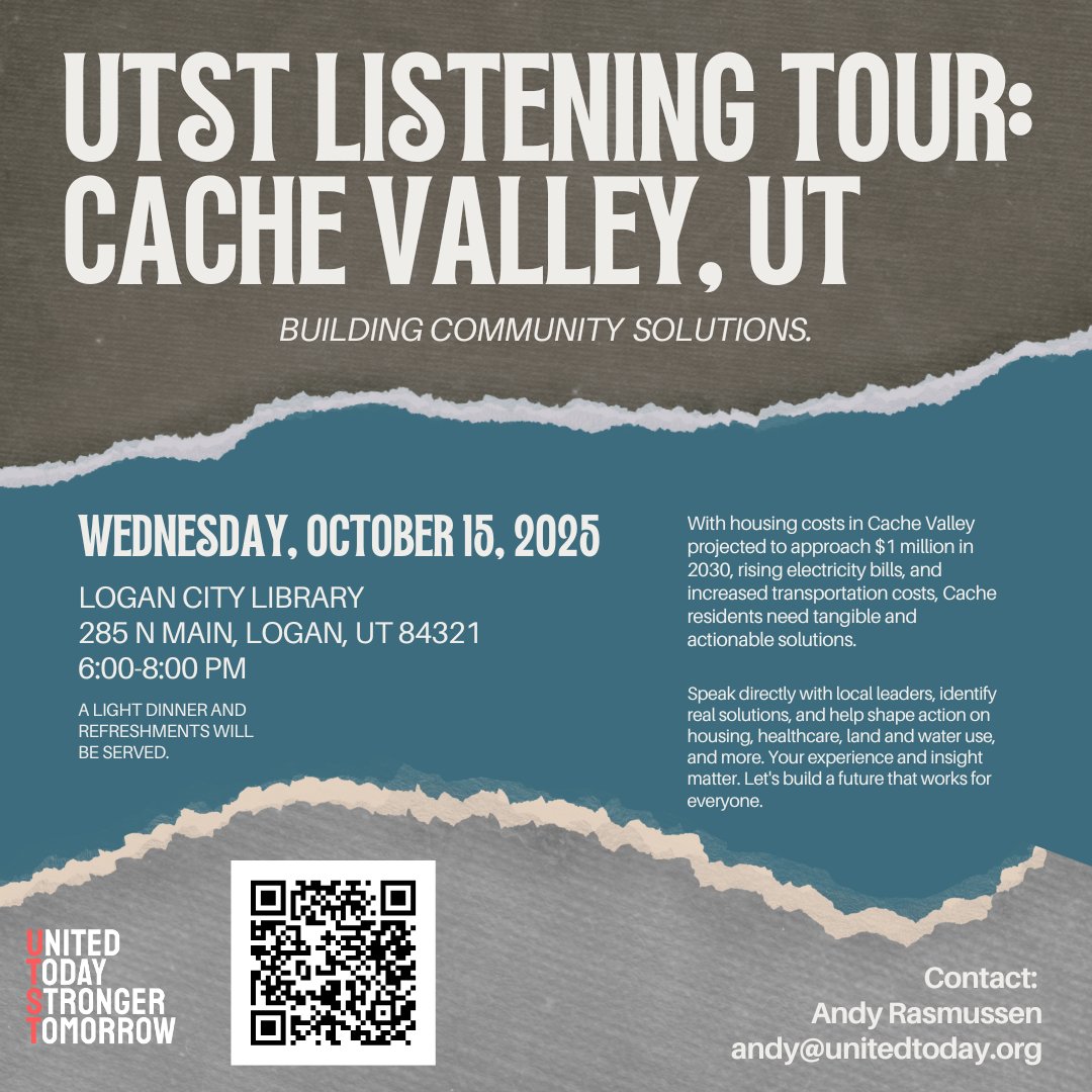 Utahns know how to take care of their own. 

But when housing, electricity, and grocery bills keep going up, we deserve to ask why - and what can be done. Join us in Logan for a local listening session built on common sense, not politics. 

Oct 15 | 6-8PM | Logan, UT
Your voice