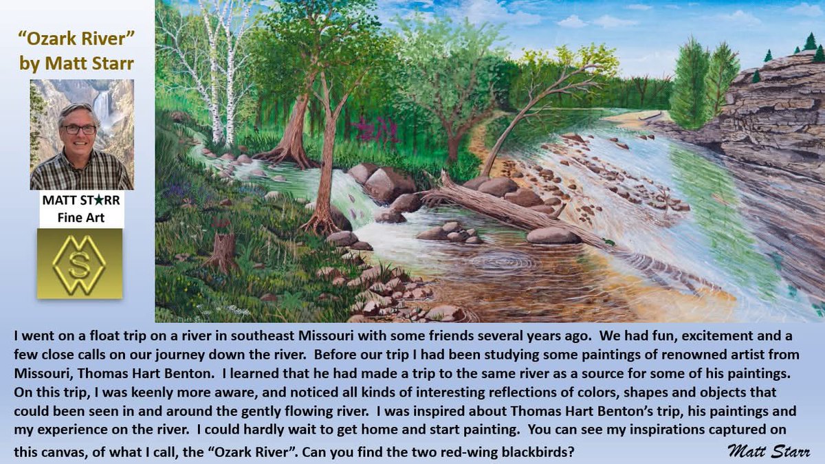 MattStarrFineA1's tweet photo. September 28th is World Rivers Day. This is my acrylic painting of an Ozark River. https://t.co/7asPIcGTli
#mattstarrfineart #art #paintings #tshirts #apparel #homedecor #giftideas #river #rivers #WorldRiversDay #ozark #ozarks #floattrip #canoe #canoes #blackbirds #logs https://t.co/qxeWnYqAU1