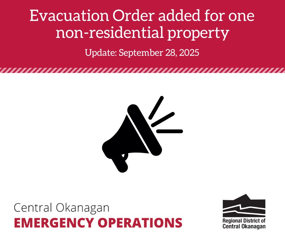 The following address has been added to the Evacuation Order in place due to the Munro Lake Wildfire: 5875 Brenda Mines Road (ZipZone Adventure Park). 

All Evacuation Alerts previously issued will remain in place overnight. To determine if you are in the evacuation order or
