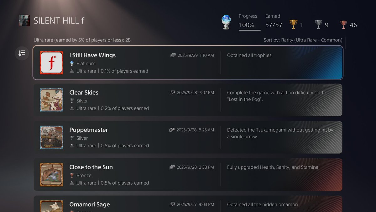 tuod's tweet image. ☑️ SILENT HILL ƒ (PS5) - Platinum 194 #gamelog