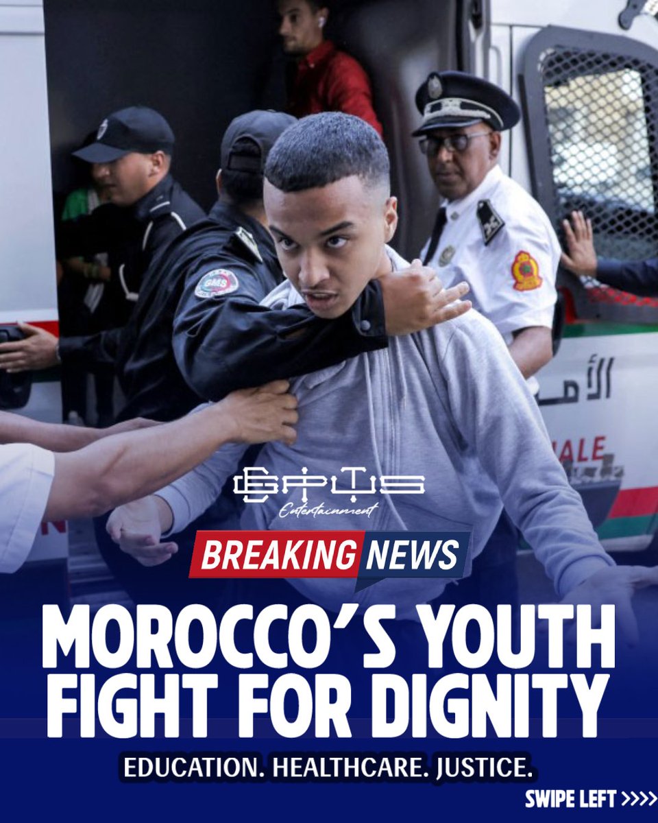 egiptusENT's tweet image. On Sept 27-28, #Morocco ’s Gen Z rose up for their future—demanding better education, healthcare, and dignity.
Instead of being heard, many were arrested and harassed by police.
A generation that only asks for justice is being silenced. But their voice is louder than fear.