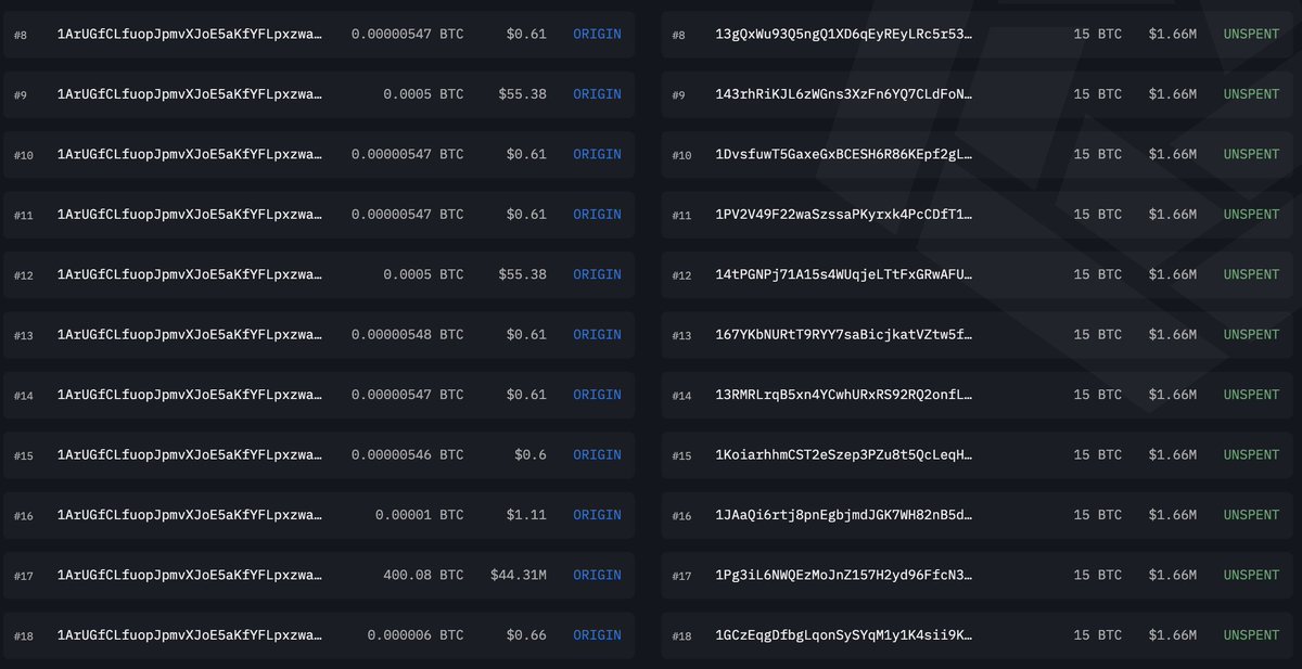 Detailed view of Bitcoin transaction history