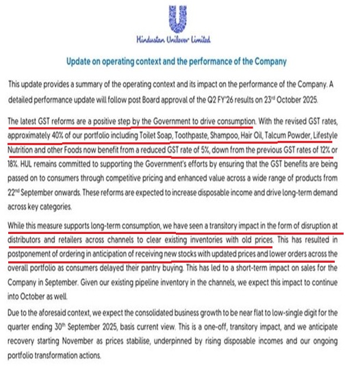 mediacrooks's tweet photo. This is proof of how Cos & @NarendraModi can be stupid & brainless.. LOL! People are not going to consume more toothpaste, shampoo or soap because of reduced GST.. Im not going to consume more packed milk bec you reduced price from 28 to 27..  Using GST to explain lack of revenue growth is silly.. Reduced GST may marginally impact high-value, capital purchases.. not condoms, milk, lipstick  & toothpastes.. Only the lower & middle class are price-sensitive.. not the rich on capital purchases.. You need NEW buyers to grow or gain from competitors.. Maybe you should convince those who use "Neem-dathoon" to switch to toothpastes or how shampoo helps bald men.. Thats all.. Lastly, while Modi stupidly claims "GST Bachat Utsav".. @HUL_News actually reports a temporary fall in consumption.. Thats how Modi fools you..