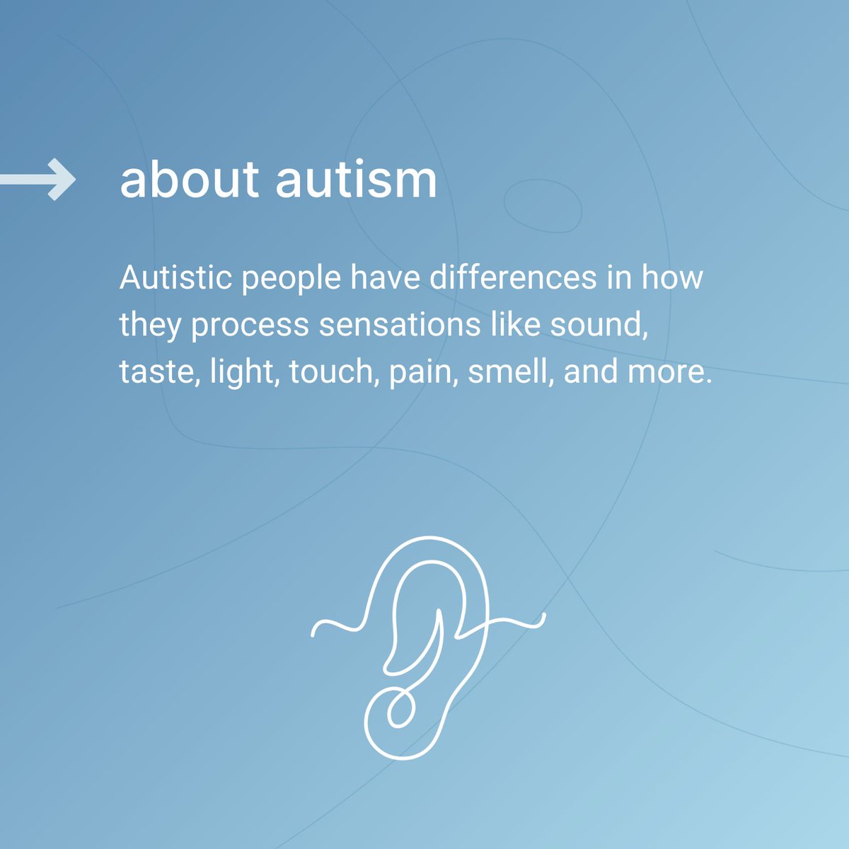 Autism Ontario (@autismont) on Twitter photo Autistic people have differences in how they process sensations like sound, taste, light, touch, pain, smell, and more.
#AboutAutism #AutismOntario Autistic people have differences in how they process sensations like sound, taste, light, touch, pain, smell, and more.
#AboutAutism #AutismOntario