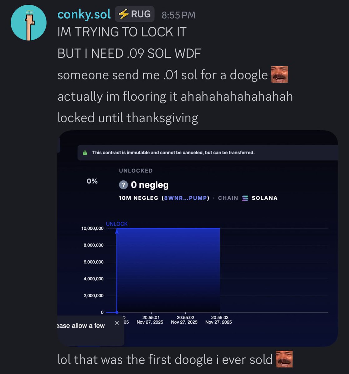 2.3% burned and <a href="/conkyNFT/">conky.sol</a> 1% locked til thanksgiving after selling the bottom $negleg