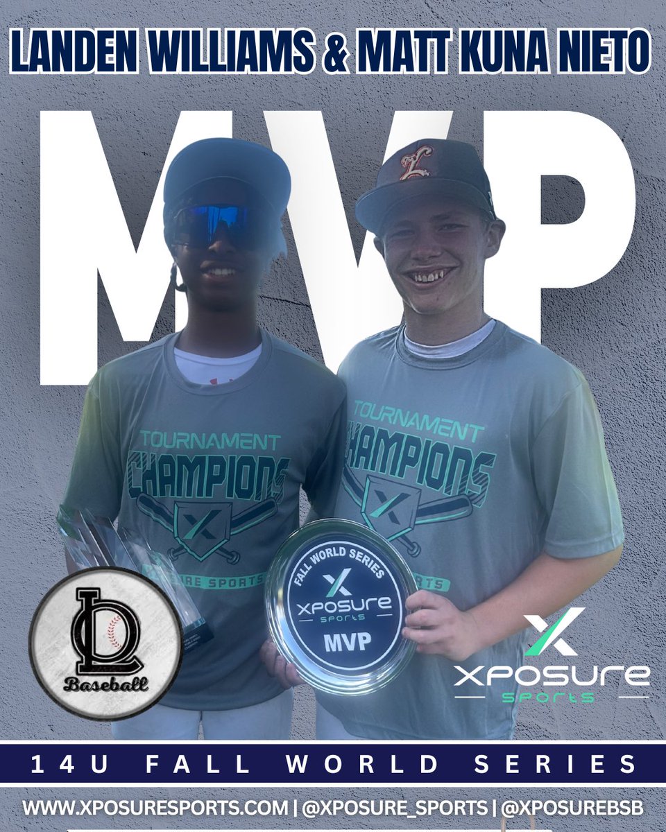 🏆 𝐅𝐀𝐋𝐋 𝐖𝐎𝐑𝐋𝐃 𝐒𝐄𝐑𝐈𝐄𝐒 🏆

🔥 Congratulations to this year's 13U &amp; 14U Fall World Series Tournament MVP's! 👀

🏅 𝟏𝟑𝐔: Kyle Hsu
🏅 𝟏𝟒𝐔: Landen Williams &amp; Matt Kuna Nieto

#𝑷𝒍𝒂𝒚𝑾𝒉𝒆𝒓𝒆𝑰𝒕𝑴𝒂𝒕𝒕𝒆𝒓𝒔

⚾️ <a href="/XposureBSB/">Xposure Sports Baseball</a> | <a href="/Ole_Liners/">Ole Liners Baseball</a> | <a href="/kcbamaboy13/">Kyle Campbell</a> |