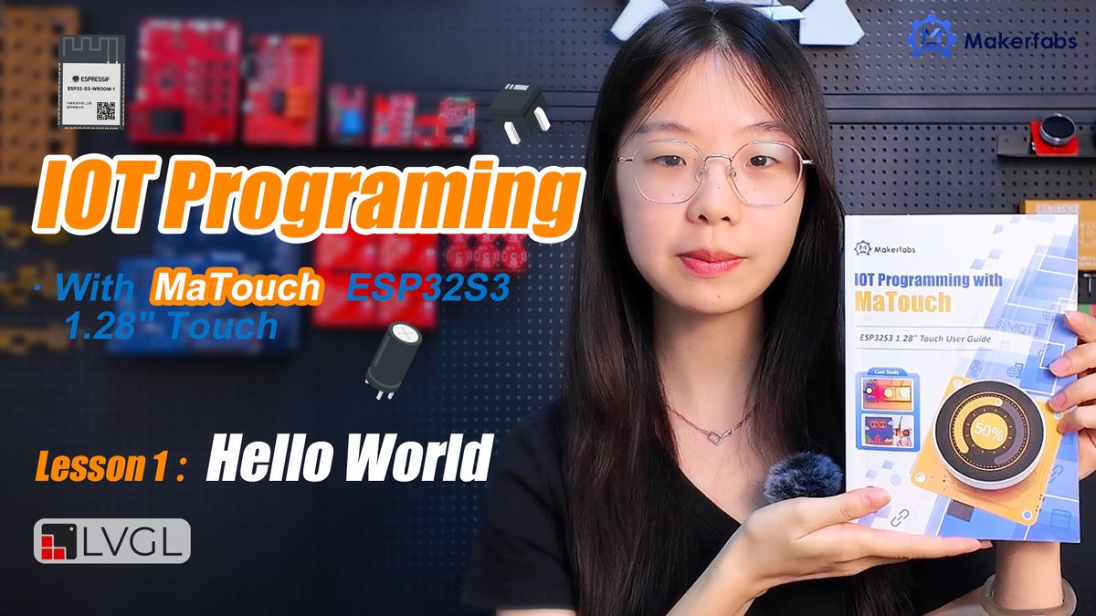 MakerfabsTech's tweet image. 📚 Learn IoT with MaTouch ESP32S3 1.28&quot; Touch!

Start your journey with Lesson 1: Hello World from the book “IoT Programming with MaTouch ESP32S3 1.28 Touch”. 
Step by step, go from basic display to full IoT projects! 🌟

Watch the full tutorial series here:…