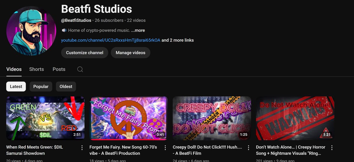 Have you seen our YouTube Channel?
Drop by, check out a video or two and hit that subscribe button.  Every single one helps, and every single one counts.
Our Music is streaming on YouTube as well!

Links to both below:
youtube.com/@BeatfiStudios

youtube.com/channel/UC2sRx…