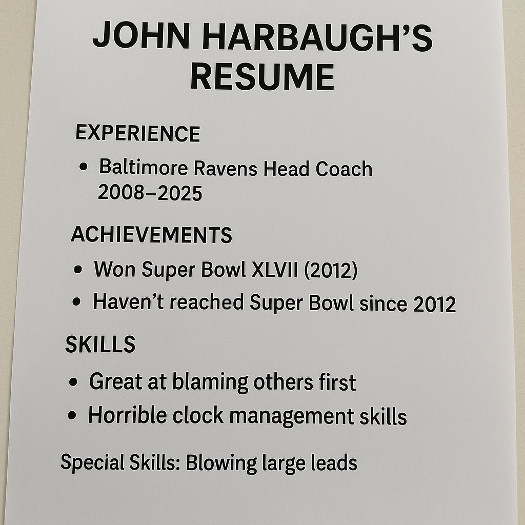 Found John’s resume if any team is looking for a new head coach