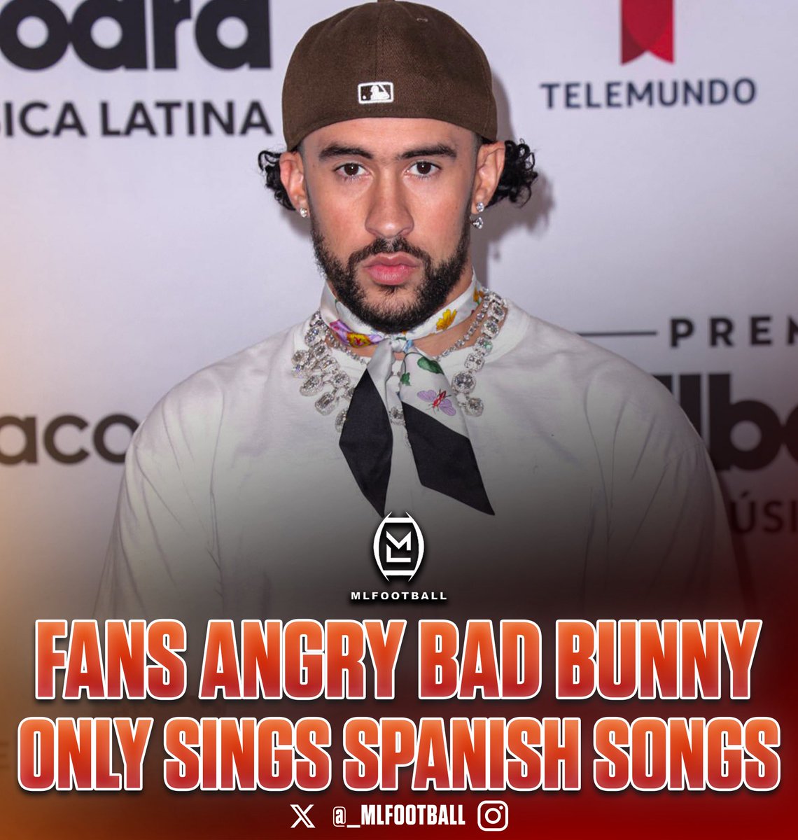 MLFootball's tweet image. TRENDING: #NFL fans have posted that they are angry that Bad Bunny is performing at the 2026 Super Bowl halftime show, and he does not have ENGLISH SONGS.

Bad Bunny is Puerto Rican, and his songs are primarily in Spanish, with very little English.

Thoughts on this…?