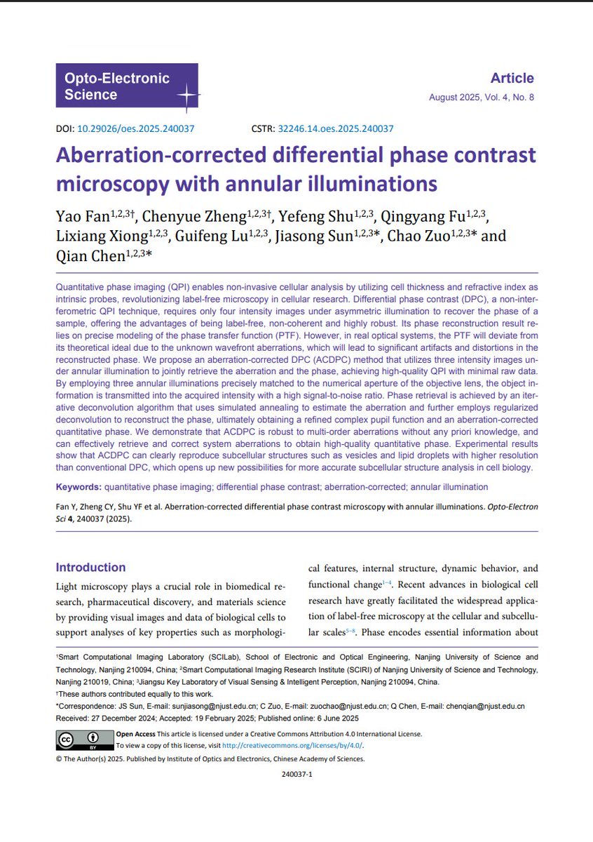 OptoElectronAdv's tweet image. #OES_highlight Aberration-corrected differential phase contrast microscopy with annular illuminations doi.org/10.29026/oes.2… by Prof. #Chao_Zuo from Nanjing University of Science and Technology #imaging #differential #phase_contrast #aberration #correction
#annular #illumination