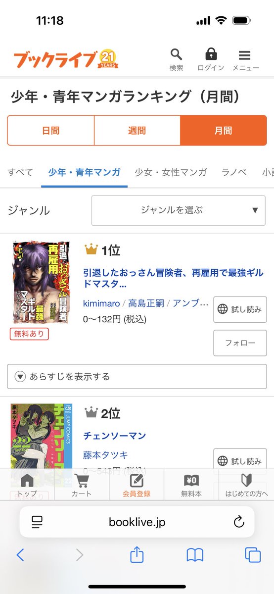 おっさん冒険者、ブックライブ様の少年・青年マンガランキングで１位になりました！　応援ありがとうございます！