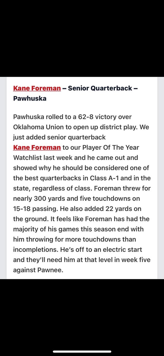 Thank you for the article! <a href="/PrepRedzoneOK/">Prep Redzone Oklahoma</a> <a href="/PawhuskaSports/">Pawhuska Athletics</a> <a href="/PrepRedzone/">Prep Redzone 🏈</a>