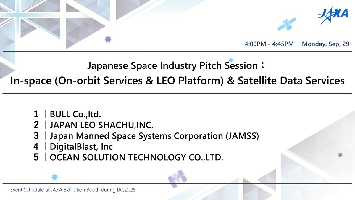 JAXA_en's tweet image. Day 1 at the JAXA Booth 🌏
3:30- Development Status on Lunar Polar Exploration (LUPEX)
4:00- Japanese Space Industry Pitch Session
(More to come...)