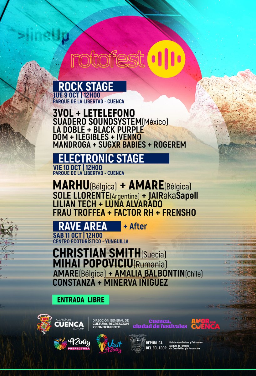 Rotofest's tweet image. 🎶 3 días de música en Cuenca & Yunguilla
🔥 19 años de historia llevando lo mejor del underground
✨ Libertad, naturaleza y miles de almas vibrando juntas
📅 9–11 OCT | 🎟 Entrada libre
#Rotofest2025 #Rotofest #Cuenca #Yunguilla #MúsicaQueConecta