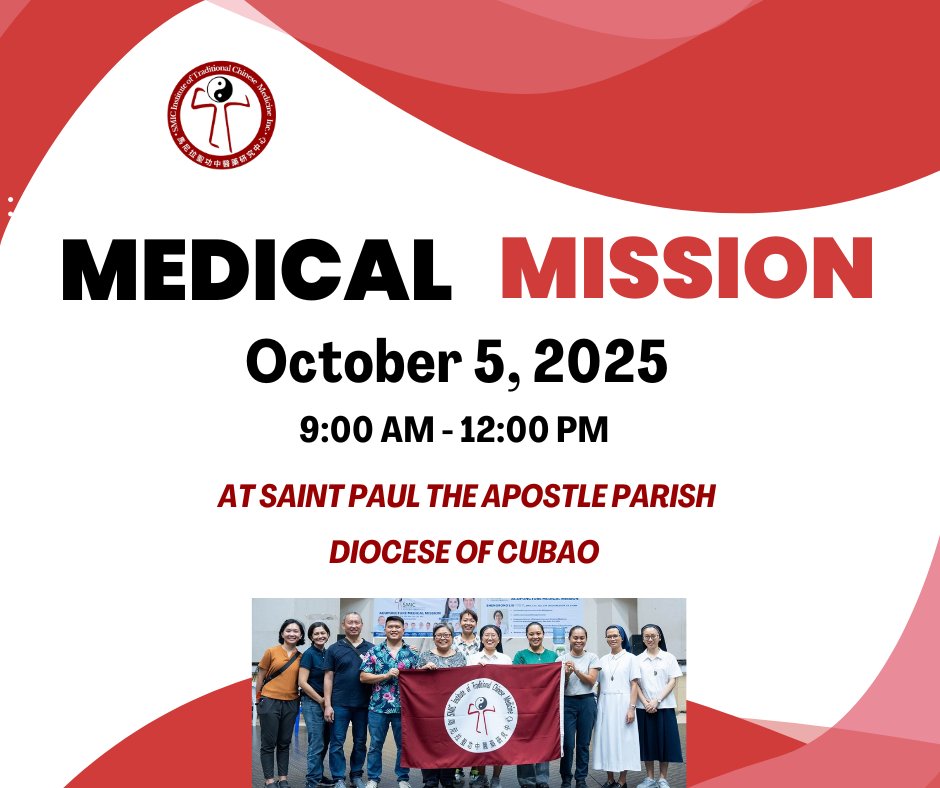 Free Medical Mission!

Join us at Saint Paul the Apostle Parish, Diocese of Cubao.

Experience healing with acupuncture &amp; ventosa, safe, natural, &amp; rooted in Traditional Chinese Medicine.
Bring a friend &amp; enjoy a day of wellness &amp; community!

#smicitcm #Acupuncture #TCM