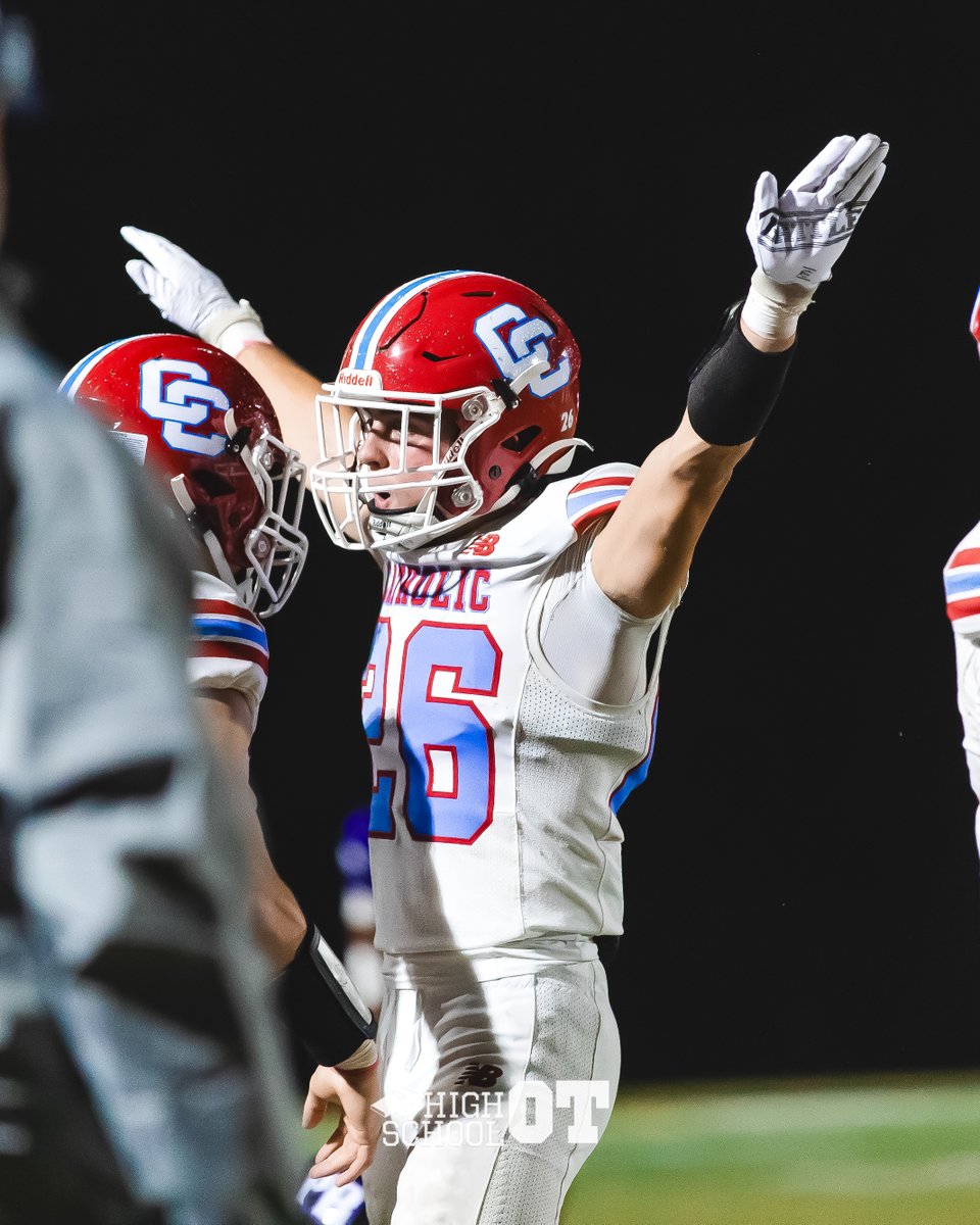 HighSchoolOT's tweet photo. Charlotte Catholic escapes Porter Ridge with a thrilling win tonight.

The Cougars get on the board with 2:11 left in regulation, then come from behind in overtime with a touchdown and game-winning extra point from Aidan Flynn.

Photos: https://t.co/elBcfPxU4M https://t.co/i7LSx4iB38
