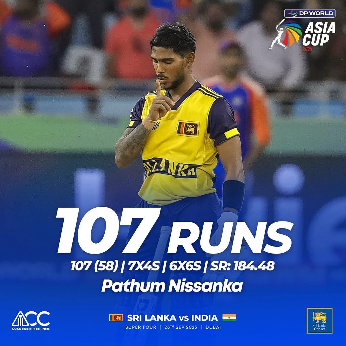Laraib_Fatiima's tweet image. A stunning knock of 107 runs to anchor Sri Lanka’s innings in style. 🇱🇰🔥 #SLvIND #AsiaCup2025