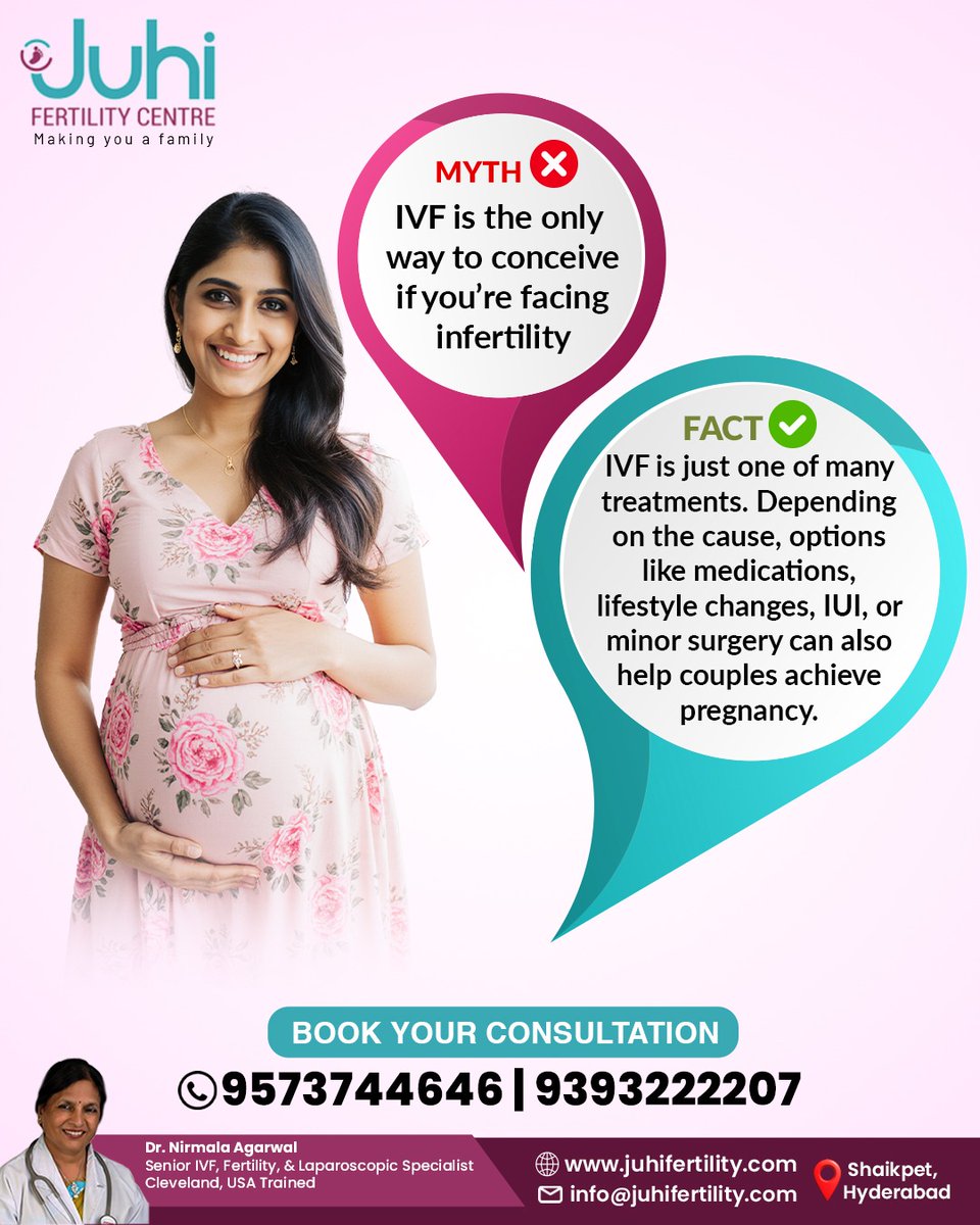 CenterJuhi's tweet photo. Infertility doesn’t mean IVF is your only hope!

At Juhi Fertility Centre, Hyderabad, our expert team offers personalized treatments—medications, lifestyle changes, IUI, minor surgery, and more—tailored to your needs.

Book your consultation to start your parenthood journey. https://t.co/Voqh6cwHvq