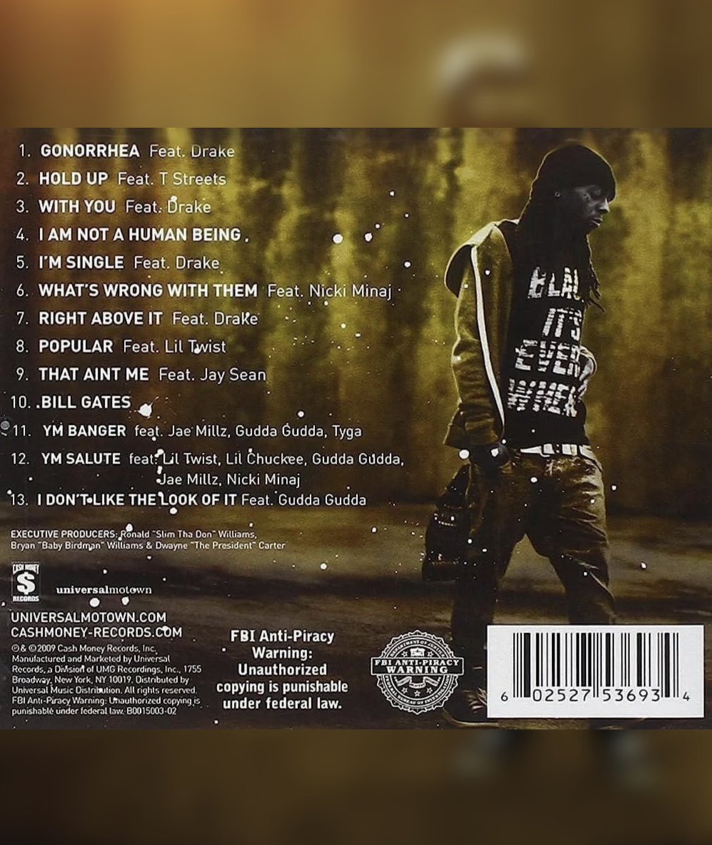 Rap's tweet image. Lil Wayne dropped &apos;I Am Not a Human Being&apos; 15 years ago today‼️🔥

What&apos;s the best song on this project⁉️🤔