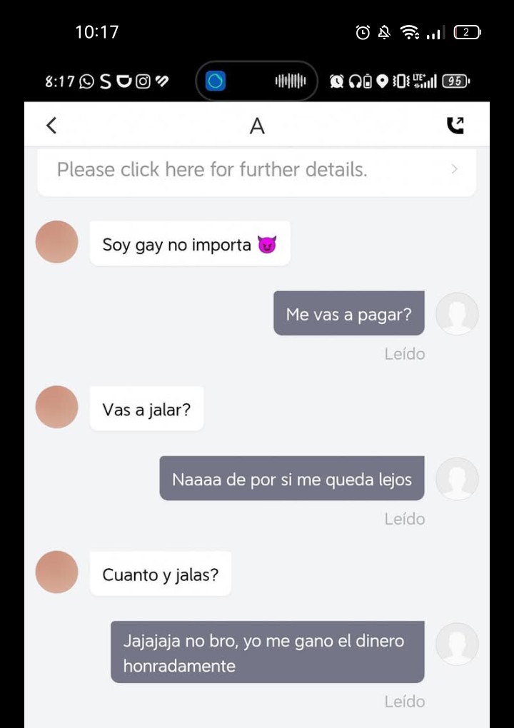 Estaba en Facebook viendo está publicación de un wey de didi que se quejaba por supuesto acoso pensando no mames... si yo q tengo una chamba normal 
aquí en X me llegan mensajes proponiendome  cosas por billete💵
 Q pinche cagado sería en mi chamba me pasará algo así 😶
 🤣🤣