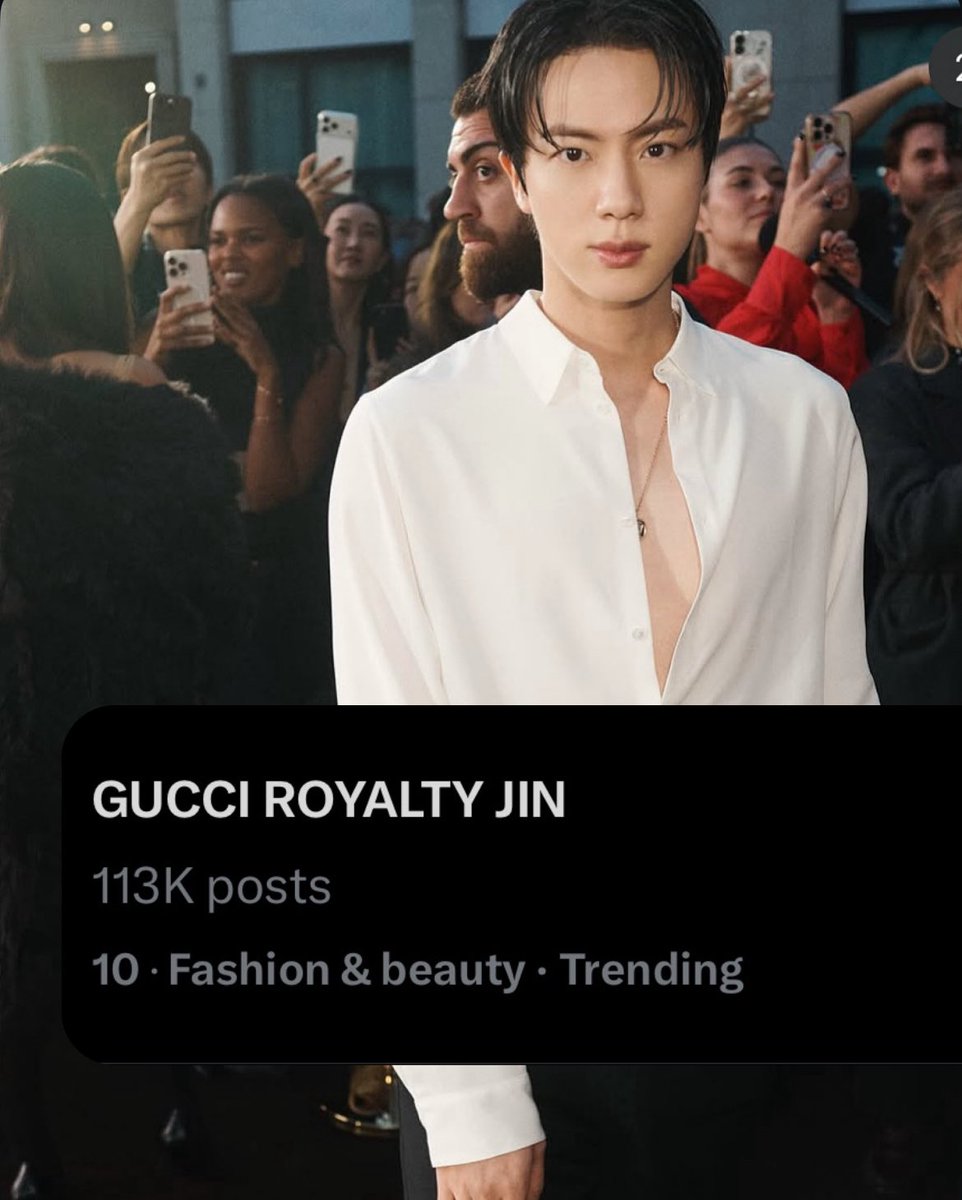 JinBase_'s tweet photo. GUCCI ROYALTY JIN is currently trending at No. 10 in Indonesia 🇮🇩 now and its been 4 days since its trending and still on! 🔥🔥 Please keep using the tags! Go go Indonesia!  Thank you! 

#10  GUCCI ROYALTY JIN 
with 113k posts! 

If you see this post please reply with tags❤️

GUCCI ROYALTY JIN
#JinxGucci #Jin #MFW
#MilanFashionWeek
#GucciLaFamiglia @gucci